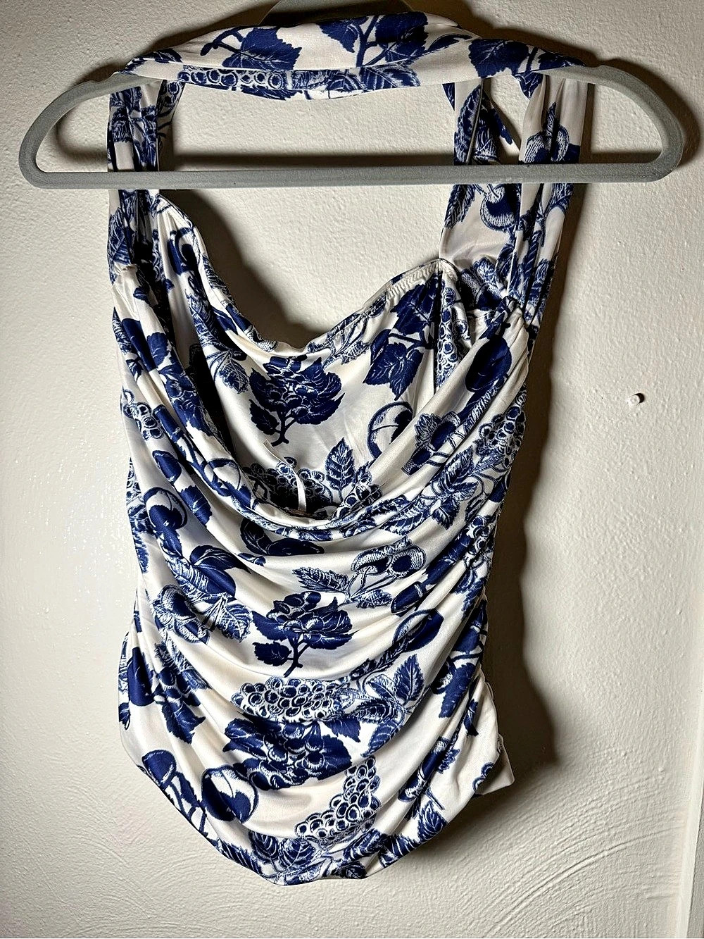 Free People Floral Draped Tank in White & Blue Size large 2 NWT